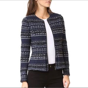 Rebecca Taylor Navy & Gray Striped Tweed Zip-Up Jacket